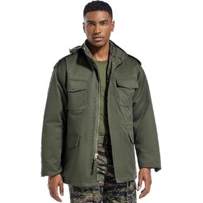 سترة M65 الميدانية التكتيكية للرجال - معطف عسكري بغطاء رأس قابل للإزالة، مبطن بالكامل، خصر قابل للتعديل وتصميم 4 جيوب in Kuwait