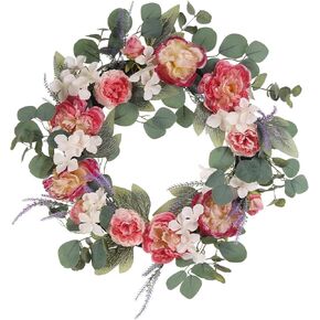 Pink Peony Wreath, Spring Wreaths for Front Door, Wall, Window - 25 inch Artificial Floral Wreath with Hydrangea, Eucalyptus, Summer Wreath for Indoor Outdoor Home, Wedding, Mother’s Day Decor in Saudi Arabia
