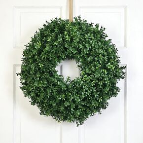 24 Inch Artificial Boxwood Wreath for Front Door – Lush Green Leaf Wreath for All Seasons, Faux Boxwood Door Decor for Farmhouse, Porch, Wall, and Indoor Outdoor Home Decoration (1, 24 Inch) in Kuwait
