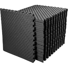 بساط تمرين ألغاز اللياقة البدنية المميز مع بلاط متشابك من إسفنج EVA لفنون القتال المختلطة والتمرين والجمباز والأرضيات الواقية للصالة الرياضية المنزلية، بسمك 1 بوصة، 72 قدم مربع، أسود in Kuwait