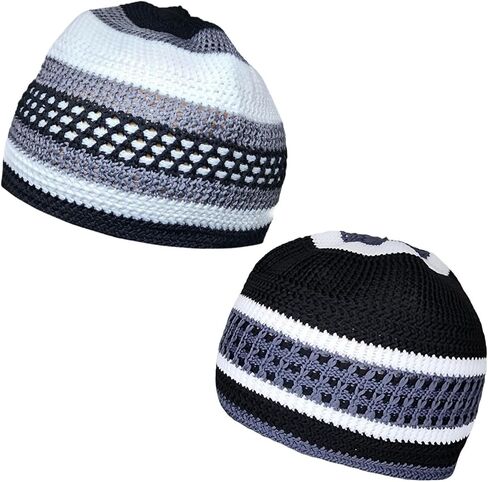 Pack 2 Colors Muslim Beanie Cap AMN-260P2 Islam Kufi Prayer Knit Hat Crochet Taqiyah Takke Skull Topi Eid Ramadan Gift in Saudi Arabia