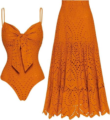 FLAXMAKER Hollow Adjustable Straps Bathing Suits Sling Cut Out Bow Tie One Piece Swimsuit and Skirt in Saudi Arabia