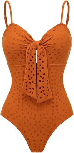 FLAXMAKER Hollow Adjustable Straps Bathing Suits Sling Cut Out Bow Tie One Piece Swimsuit and Skirt in Kuwait