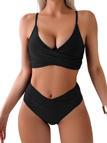 Tainehs Women's Bikini Sets Two Piece Swimsuit V Neck Twist Front V Cut Bottom Bathing Suit in Saudi Arabia