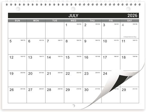 Calendar 2026-2027 - Wall Calendar 2026-2027, 8.5" x 11", 18 Month from Jul. 2026 to Dec. 2027, 3-Hole Punched Binder Calendar with Memo Pages, Twin-Wire Binding, Holidays, For Desk or Wall, Black in Kuwait