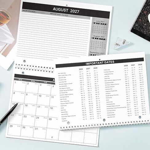 Calendar 2026-2027 - Wall Calendar 2026-2027, 8.5" x 11", 18 Month from Jul. 2026 to Dec. 2027, 3-Hole Punched Binder Calendar with Memo Pages, Twin-Wire Binding, Holidays, For Desk or Wall, Black in Kuwait