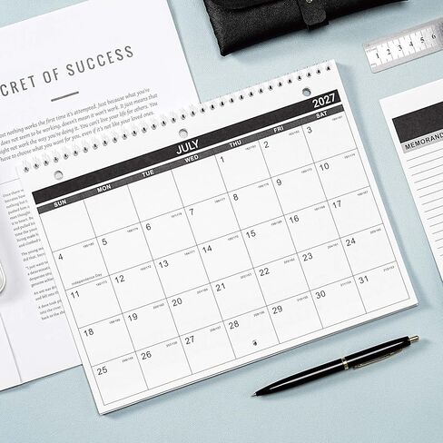 Calendar 2026-2027 - Wall Calendar 2026-2027, 8.5" x 11", 18 Month from Jul. 2026 to Dec. 2027, 3-Hole Punched Binder Calendar with Memo Pages, Twin-Wire Binding, Holidays, For Desk or Wall, Black in Kuwait