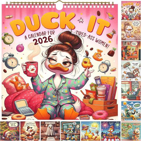 2026 Du-ck It Calendar for Tired Assed Women, Cute Duck Wall Calendar, 12-Month Square 11.4 x 11.4, Funny Women’s Planner with Monthly Duck Art, Large Write-In Boxes, January–December 2026 in Saudi Arabia