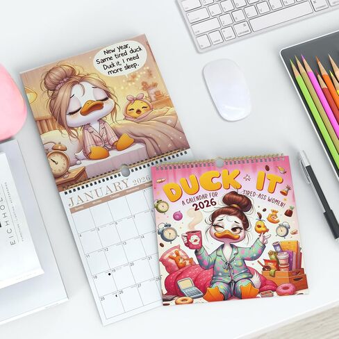 2026 Du-ck It Calendar for Tired Assed Women, Cute Duck Wall Calendar, 12-Month Square 11.4 x 11.4, Funny Women’s Planner with Monthly Duck Art, Large Write-In Boxes, January–December 2026 in Saudi Arabia