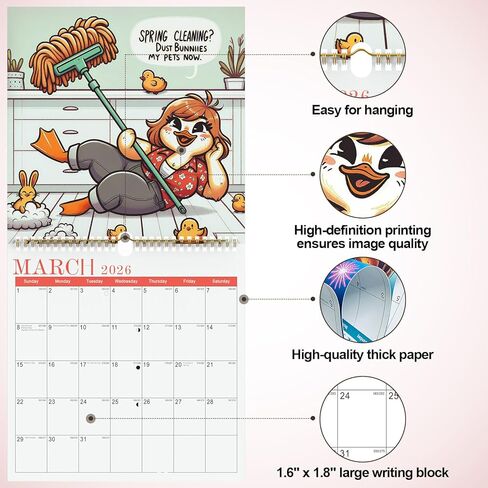 2026 Du-ck It Calendar for Tired Assed Women, Cute Duck Wall Calendar, 12-Month Square 11.4 x 11.4, Funny Women’s Planner with Monthly Duck Art, Large Write-In Boxes, January–December 2026 in Saudi Arabia