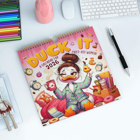 2026 Du-ck It Calendar for Tired Assed Women, Cute Duck Wall Calendar, 12-Month Square 11.4 x 11.4, Funny Women’s Planner with Monthly Duck Art, Large Write-In Boxes, January–December 2026 in Saudi Arabia