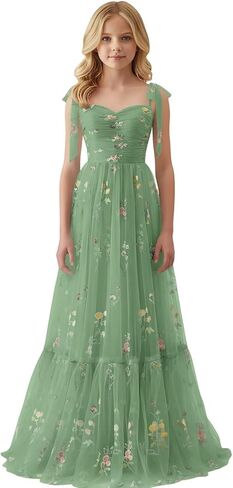 Floral Embroidery Tulle Junior Bridesmaid Dresses for Wedding Kids Flower Girl Dress Long Princess Pageant Formal Gown in Saudi Arabia