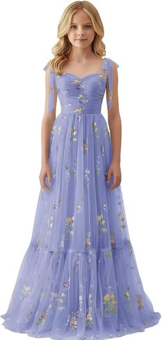 Floral Embroidery Tulle Junior Bridesmaid Dresses for Wedding Kids Flower Girl Dress Long Princess Pageant Formal Gown in Saudi Arabia
