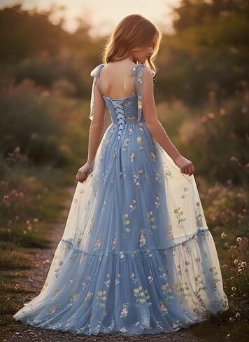 Floral Embroidery Tulle Junior Bridesmaid Dresses for Wedding Kids Flower Girl Dress Long Princess Pageant Formal Gown in Saudi Arabia
