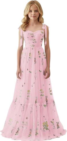 Floral Embroidery Tulle Junior Bridesmaid Dresses for Wedding Kids Flower Girl Dress Long Princess Pageant Formal Gown in Saudi Arabia