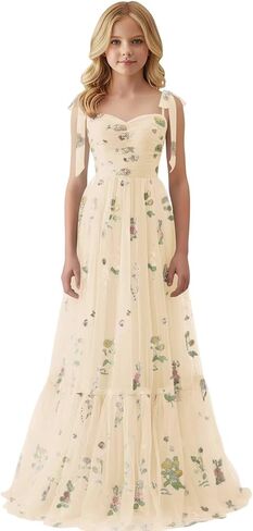 Floral Embroidery Tulle Junior Bridesmaid Dresses for Wedding Kids Flower Girl Dress Long Princess Pageant Formal Gown in Saudi Arabia