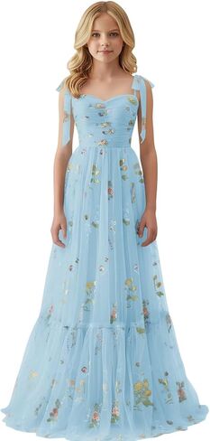 Floral Embroidery Tulle Junior Bridesmaid Dresses for Wedding Kids Flower Girl Dress Long Princess Pageant Formal Gown in Saudi Arabia