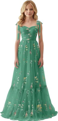 Floral Embroidery Tulle Junior Bridesmaid Dresses for Wedding Kids Flower Girl Dress Long Princess Pageant Formal Gown in Saudi Arabia