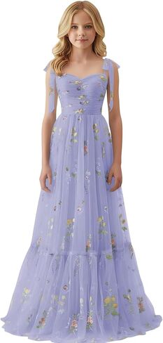 Floral Embroidery Tulle Junior Bridesmaid Dresses for Wedding Kids Flower Girl Dress Long Princess Pageant Formal Gown in Saudi Arabia