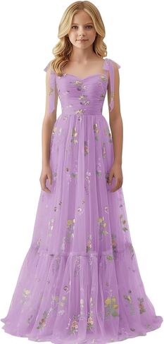 Floral Embroidery Tulle Junior Bridesmaid Dresses for Wedding Kids Flower Girl Dress Long Princess Pageant Formal Gown in Saudi Arabia