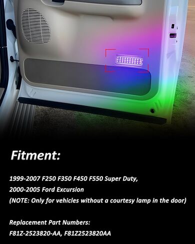 مصابيح باب LED من Bestview RGB متوافقة مع Ford F250 F350 F450 F550 SuperDuty 1999-2007/Excursion 2000-2005، مجموعة مصابيح لوحة الباب الداخلية ذات 16 لونًا مكونة من قطعتين in Saudi Arabia