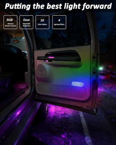 مصابيح باب LED من Bestview RGB متوافقة مع Ford F250 F350 F450 F550 SuperDuty 1999-2007/Excursion 2000-2005، مجموعة مصابيح لوحة الباب الداخلية ذات 16 لونًا مكونة من قطعتين in Saudi Arabia
