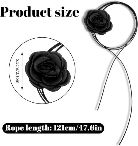 Thinp Flower Choker Necklace for Women, Black Rose Necklace Vintage Velvet Collar Necklaces with Adjustable Lace-up Design Long Wrap Tie Necklaces for Summer Wedding, Party, Holiday in Saudi Arabia