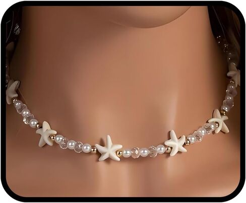 Starfish Necklace, Gold Choker Beach Summer Pearl Crystal Beaded Necklaces Dainty Statement Trendy Shell Adjustable Anniversary Holiday Jewelry Gift in Kuwait