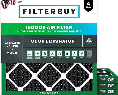 Filterbuy 20x23x1 فلتر هواء MERV 8 مزيل الرائحة (4 عبوات)، استبدال مرشحات هواء فرن HVAC AC المطوية بالكربون المنشط (الحجم الفعلي: 19.50 × 22.50 × 0.75 بوصة) in Saudi Arabia