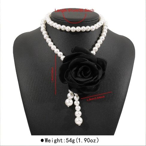 Layered Fabric Flower Pearl Choker Necklace for Women,White Pearl Double-Layer Beaded Necklace Trendy Party Banquet Jewelry Accessories Gift in Saudi Arabia