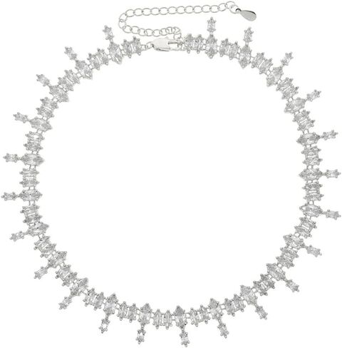 Solid Gold over S925 Sterling Silver Marquise Moissanite Necklace, Dainty Herringbone Choker Necklace, Bridal Jewelry for Women in Kuwait