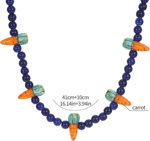 اليدوية مطرز قلادة البحرية الأزرق الخرز الجزرة المختنق القلائد للنساء شخصية مستديرة ملونة مطرز قلادة قلادة الأزياء طوق المجوهرات in Kuwait