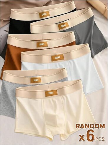 WDIRARA Men's 6 Pack Boxer Briefs Letter Patch Mid Rise Breathable Underwear in Saudi Arabia