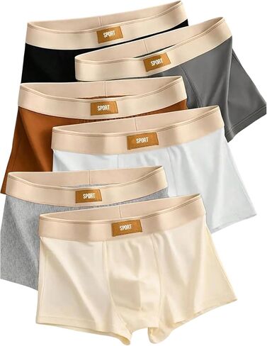 WDIRARA Men's 6 Pack Boxer Briefs Letter Patch Mid Rise Breathable Underwear in Saudi Arabia