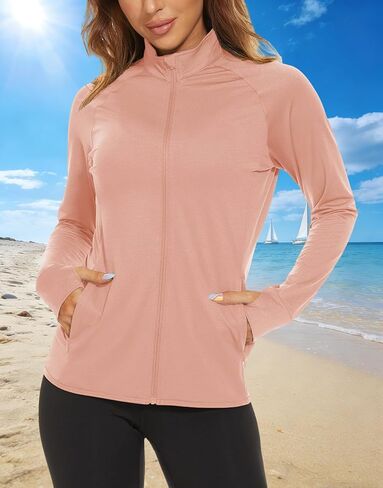 Women's UPF 50+ Sun Protection Jacket Lightweight Full Zip Athletic Hoodie Long Sleeve Workout Shirts for Hiking Running in Saudi Arabia