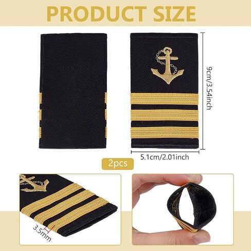 BENECREAT 1 Pair 2"x3.5" Navy Captain Epaulettes with Gold Anchor & Three Bars Design, Cloth Shoulder Boards for Halloween Christmas Cosplay Stage Performances Uniform Accessories in Saudi Arabia