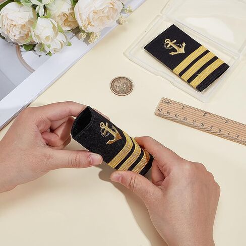 BENECREAT 1 Pair 2"x3.5" Navy Captain Epaulettes with Gold Anchor & Three Bars Design, Cloth Shoulder Boards for Halloween Christmas Cosplay Stage Performances Uniform Accessories in Saudi Arabia