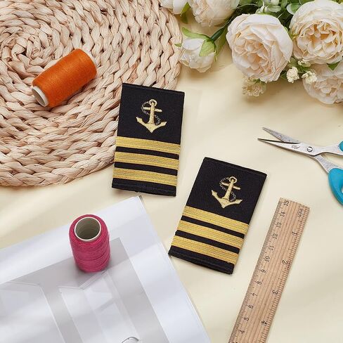BENECREAT 1 Pair 2"x3.5" Navy Captain Epaulettes with Gold Anchor & Three Bars Design, Cloth Shoulder Boards for Halloween Christmas Cosplay Stage Performances Uniform Accessories in Saudi Arabia
