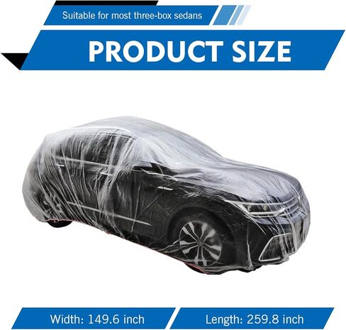 4 PCS Disposable Car Covers, 12.47Ft x 21.65Ft Plastic Car Protective Covers, Rainproof Clear Outdoor Auto Hood with Elastic Band, Universal for Most Vehicles (Transparent) in Saudi Arabia