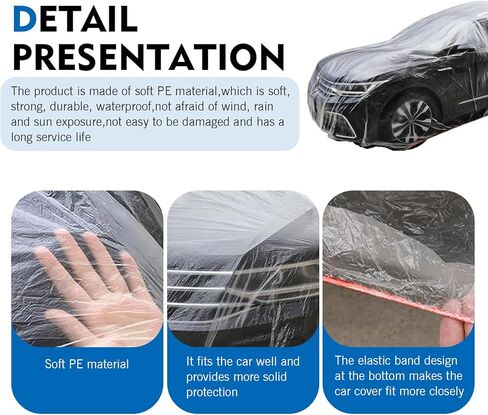 4 PCS Disposable Car Covers, 12.47Ft x 21.65Ft Plastic Car Protective Covers, Rainproof Clear Outdoor Auto Hood with Elastic Band, Universal for Most Vehicles (Transparent) in Saudi Arabia