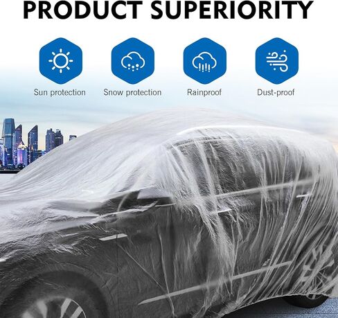 4 PCS Disposable Car Covers, 12.47Ft x 21.65Ft Plastic Car Protective Covers, Rainproof Clear Outdoor Auto Hood with Elastic Band, Universal for Most Vehicles (Transparent) in Saudi Arabia