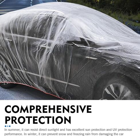 4 PCS Disposable Car Covers, 12.47Ft x 21.65Ft Plastic Car Protective Covers, Rainproof Clear Outdoor Auto Hood with Elastic Band, Universal for Most Vehicles (Transparent) in Saudi Arabia
