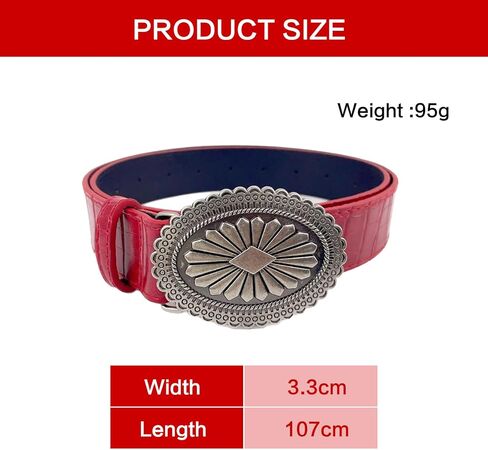 Red Leather Belt for Women, Western Cowgirls Belts Ladies Y2K Country Waist Belt for Pants Jeans Dress Cowboy Cowgirls Belt in Kuwait