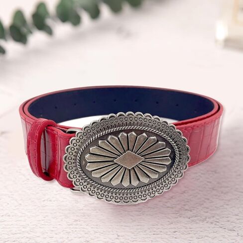 Red Leather Belt for Women, Western Cowgirls Belts Ladies Y2K Country Waist Belt for Pants Jeans Dress Cowboy Cowgirls Belt in Kuwait