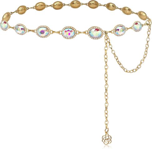 Gold Rhinestone Chain Belt, Sparkly Crystal Concho Western Belt Concert Outfit for Women Dress Jeans in Kuwait