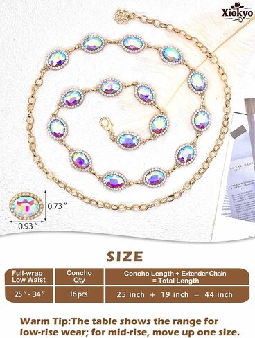 Gold Rhinestone Chain Belt, Sparkly Crystal Concho Western Belt Concert Outfit for Women Dress Jeans in Kuwait