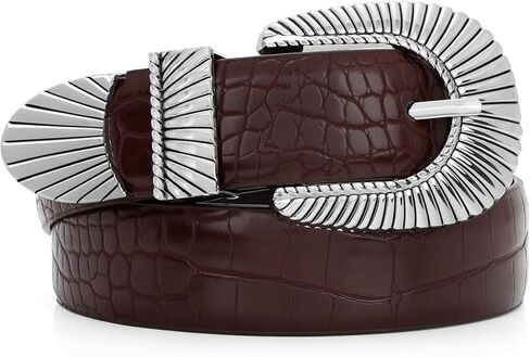 XZQTIVE Women's Crocodile Embossed Leather Belt with Statement Buckle & Metal Tail Fashion Dress Belt for Jeans Dresses in Saudi Arabia