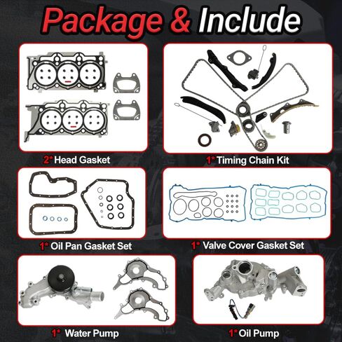 Pentastar 3.6 Overhaul Rebuild Kit With Timing Chain Kit Oil & Water Pump Fit For Ram 1500 Jeep Grand Cherokee Wrangler Dodge Grand Caravan Charger Durango Chrysler 300 200 3.6L V6 2011-2015 in Kuwait
