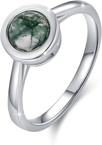CUOKA MIRACLE Moss Agate Ring S925 Sterling Silver Moss Agate Rings For Women Engagement Ring Moss Agate's Jewelry Gifts For Women Mother's Day Jewelry Gifts in Saudi Arabia