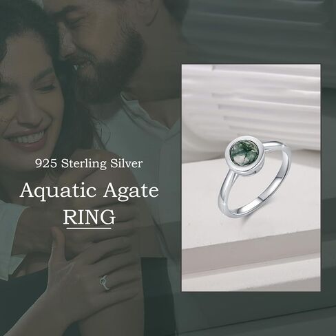CUOKA MIRACLE Moss Agate Ring S925 Sterling Silver Moss Agate Rings For Women Engagement Ring Moss Agate's Jewelry Gifts For Women Mother's Day Jewelry Gifts in Saudi Arabia